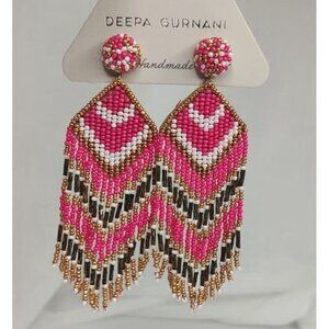 Anthropologie Deepa Gurnani Earring Beaded Fringe Chandelier Chevron Pin…